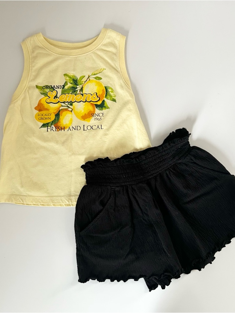 Girls Yellow Lemon Tank Top & Shorts Set